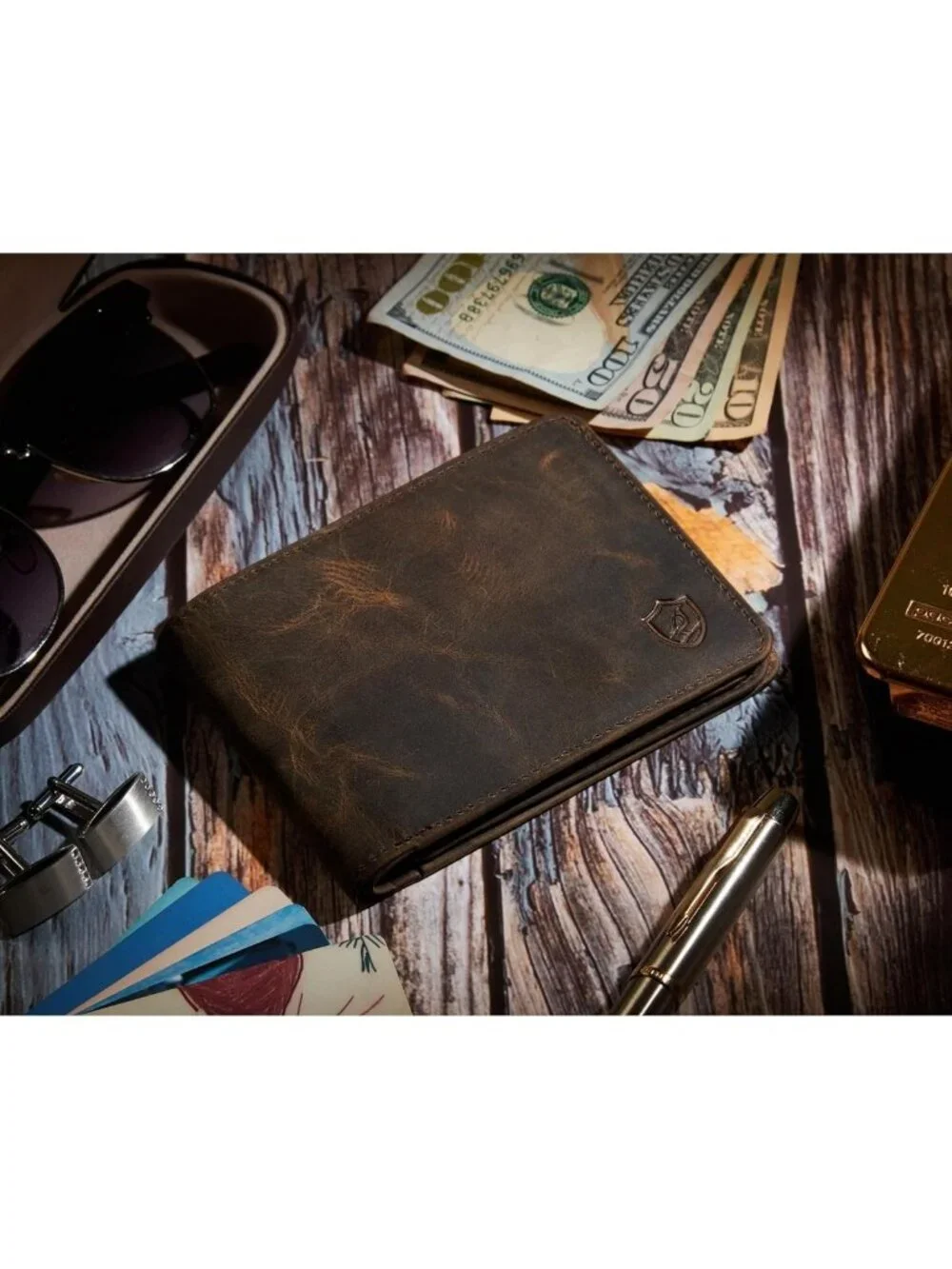 Slim Bifold Leather Wallet for Men, RFID Blocking, High Capacity, 2 ID Windows